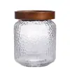 Frasco de Almacenamiento con Tapa de Madera de Acacia Vidrio de Alto Borosilicato Martillado Botella de Almacenamiento para Snacks y Frutas Secas Frasco Sellado para Granos de Cocina