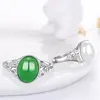 Anel de prata de lei S925 com ágata e calcedônia, moda feminina, anel aberto de alto requinte, joia de jade antigo, atacado