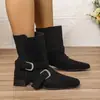 Botines retro estilo francés para mujer, nueva colección otoño/invierno 2026, con tacones gruesos, detalles de hebilla y un diseño de bota de cowboy occidental
