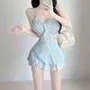 Trajes de Baño para Mujer Estilo Coreano para Comercio Exterior y Ventas Transfronterizas, Bikini de Dos Piezas de Alta Gama Color Sólido, Sexy y Puro Deseo, Adecuado para Aguas Termales, Traje de Baño Conservador