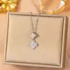 [Acero de Titanio] Collar Personalizado y de Moda de Cuatro Hojas con Incrustaciones de Cobre y Circonio para Mujer, de Gama Alta, Lujo Ligero, Cadena para Clavícula que No se Desvanece, Joyería
