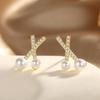 Pendientes retro con letra X en francés e inglés, de plata 925, llenos de diamantes, estilo lujoso, pendientes femeninos de perlas sintéticas, joyería al por mayor