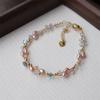 Nuevo Pulsera de Piedra Rosa para Mujer, Hebilla de Seguridad Retro Simple Colgante de Moneda, Pulsera con Cuentas de Perlas, Regalo para Estudiante