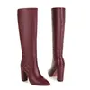 Botas de Mujer de Caña Alta de Color Sólido Talla 34-48 Botas de Cuero con Punta para Mujer Otoño e Invierno Zapatos de Mujer Ligeros con Tacón Súper Alto Talla Grande con Tacón Grueso