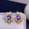 ¡Aretes de Tachuela de Tanzanita Natural, Morado Sedoso, Cuerpo Completamente Puro de Plata 925 con Incrustaciones Finas! Piedra Principal 6*8mm