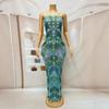 Top Tubo de Pétalos con Pedrería Verde y Perlas Ropa de Escenario Brillante Elástica para Cantante Femenina Falda Larga