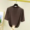 Camiseta de Modal con Cuello Medio y Media Manga para Mujer Verano Delgada Interior Manga Media Color Sólido Versátil Camiseta Base