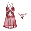 Conjunto de lencería sexy Guiruo: deseo puro, sin espalda, malla transparente, encaje bordado, camisón con bata, conjunto sexy 1899