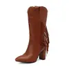 Botas de Caballero con Tacón Alto 40 Puntos de Amazon Puntiagudas Botas de Talla Gruesa Altas 48 Botas para Mujer Comercio Exterior Botas con Borlas Nuevas Marrones