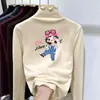 Camiseta Base de Polar para Niña con Cuello Medio Alto y Volantes Ropa Otoño Invierno Camiseta para Niños Medianos y Grandes Capa Interior Cálida Versátil Manga Larga