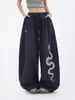 Pantalones Casuales de Pierna Ancha con Estampado de Serpiente de Diseño Retro Moderno para Mujer Verano Sueltos Adelgazantes Hip-Hop Jazz Pantalones Cimitarra