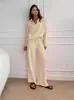 Conjunto de Duas Peças Cardigan de Algodão e Linho com Bolsos na Aba e Calça Wide-Leg - Lançamento Transfronteiriço Europeu e Americano Amazon 2024