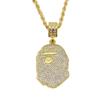 Collar de hip-hop transfronterizo de Chris Brown con cabeza de simio con incrustaciones de diamantes, collar Bape, joyería de hip-hop para hombres y mujeres.