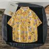Camisa hawaiana de manga corta con estampado floral, estilo japonés, retro, con grafiti de dibujos animados, para hombre, holgada, para pareja, estudiante, moderna.