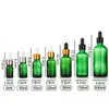 Frasco de Óleo Essencial Verde Atacado 5-100ml Subfrasco Cosmético de Vidro Conta-gotas com Ponta Plástica Frasco de Amostra Selado Frasco Vazio
