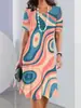 Vestido de Mujer con Cuello Redondo Estampado Digital 3D Moda Holgada de Manga Corta Vestido de Fiesta Tie-dye para Mujer Fiesta 2024 Estilo Transfronterizo
