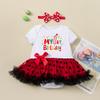 Verano nuevo bebé niña traje de cumpleaños caricatura siete estrellas mariquita vestido manga corta accesorios para el cabello 2 juegos al por mayor