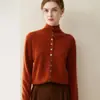 Outono e inverno %caxemira pura modelagem solta feminina gola semi-alta com botões curto versátil suéter de malha cardigã jaqueta top