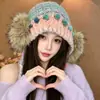 Gorro de Punto con Tassel Degradado de Moda para Mujer, Gorro de Hilo Peludo Cálido Pullover Otoño/Invierno, Hace que la Cara Parezca Más Pequeña, Gorro con Cubre Orejas