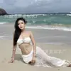 Bikini de Isla Nuevo Estilo 2026 para Mujer, Conjunto de Tres Piezas sin Tirantes con Falda, Traje de Baño Sexy Estilo Vacacional para Busto Pequeño