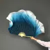 Abanico de Danza Clásica Estilo Chino Doble Cara de Seda Alargado Gradiente Azul Tinta Luna Solitaria
