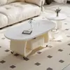Mesa Lateral Móvil Simple de Gama Alta Lujo Ligero Moderna Ovalada de Piedra Sinterizada Sala de Estar Uso Doméstico Sensación de Gama Alta Apartamento Pequeño Mesa de Café