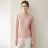 Cardigã de cashmere feminino % cashmere puro de cabra, novo estilo outono e inverno, gola redonda, bordas enroladas, abotoado, jaqueta suéter de tricô