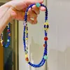 Collar de Cristal para el Cabello de Color Lapis Lázuli Natural de Gama Alta con Diseño de Calcedonia Roja Cadena para Suéter