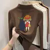 Camiseta de manga comprida com gola alta para meninas, camada base com forro de fleece, novo estilo outono/inverno 2026, top casual infantil com forro de fleece