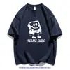 Camiseta Holgada de Manga Corta para Hombre Colaboración Bob Esponja, Nueva Tendencia de Verano Estampado de Marca Cuello Redondo Casual Versátil
