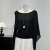 Suéter de punto de manga larga estilo coreano de dos piezas falsas para mujer, jersey de otoño, corte ajustado, elegante chal, top de dos piezas falsas