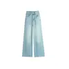 Simples e conciso Em estoque! Calça jeans fina de verão azul claro perna larga reta versátil emagrecedora 6230