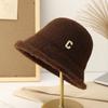 Sombrero de Pescador de Punto Imitación Terciopelo de Visón con Letra C Simple Japonesa para Niños Otoño e Invierno Casual Combinable Sombrero Cubo Cálido