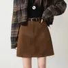 Falda Vintage de Ante Marrón para Mujer, Nueva Falda Mini de Línea A Adelgazante de Cintura Alta Anti-Exposición Otoño/Invierno 13576