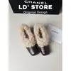 Versão em Couro~Outono e Inverno Lã Mais Veludo Slip-on Sapatos Femininos Salto Alto Sapatos Pequenos de Couro Feminino Salto Grosso Sapatos Únicos Sapatos Peludos Quentes
