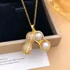 Colar Moda Transfronteiriça Estrela do Mar Amendoim Cobre Incrustado Zircônia Colar Simples de Alto Padrão Feminino Pérola Artificial Corrente da Clavícula