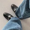 2026 Nuevo Estilo Mocasines Franceses Retro de Punta Redonda con Hebilla Metálica para Mujer, Zapatos Pequeños de Cuero Estilo Británico, Cómodos para Mujer