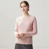Otoño e Invierno Nueva Camiseta Base de Punto de Cachemira Moda Suave Cómoda Jersey con Dobladillo Enrollado Cuello Redondo Agradable a la Piel Manga Larga para Mujer
