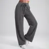 Calça de Yoga Feminina de Cintura Alta com Cordão Perna Larga Solta Caimento Fluido Emagrecimento Esportiva Longa com Bolsos Laterais
