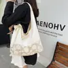 Vacaciones Verano Bolsa de Playa de Gran Capacidad Diseño Literario Lona Empalmada Bolso Tote Nicho Flor Hueca Bolso de Hombro