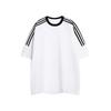 Camiseta de algodón pesado 250g hilo doble tres rayas raglán manga corta femenina masculina pareja marca de moda estilo académico ropa para grupo clase