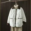 Chaqueta de plumón de algodón acolchada con rombos, cuello camisero de color block, estilo Chanel pequeño, para mujer, invierno, estilo coreano, ligera, acolchada, cálida, abrigo de algodón, prenda de abrigo corta