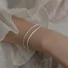 Pulseira de Gipsófila de camada dupla de prata S925, pulseira de contas de prata com grãos de arroz, pulseira empilhada, pulseira elegante e combinada S4501