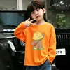 Camiseta de algodón puro de manga larga para niños de primavera y otoño, top holgado elegante para niños, camiseta básica versátil para niños mayores en primavera y otoño