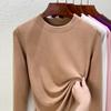 Camiseta Térmica de Cuello Redondo para Mujer, Nuevo Estilo Primavera/Verano 2026, Forro Polar Integrado por Ambos Lados, Engrosada, Corte Ajustado, Manga Larga, Ropa Interior