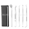 Kit de Ferramentas de Limpeza Dental de Aço Inoxidável para Cuidados Bucais Seis Peças Sonda Limpadora de Dentes Espelho Bucal