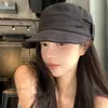 Sombrero ecuestre vintage de gamuza de ala plana con pliegues, estilo versátil y artístico, hace que la cara se vea más pequeña, gorra de visera de estilo periódico para primavera y verano