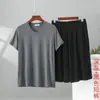 Conjunto de pijama de verano de modal con cuello en V para hombre, shorts de manga corta, fino, holgado, talla grande, conjunto deportivo para estar en casa de dos piezas