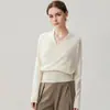 Nuevo suéter de cachemir de punto para mujer para otoño e invierno, cuello cruzado, de punto de canalé alto, jersey, top de punto holgado con cuello en V