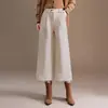 Calça Feminina de Lã Misturada Outono/Inverno Cintura Alta Cropped Perna Larga 2026 Nova Solta Emagrecedora Perna Reta Caimento Versátil Casual